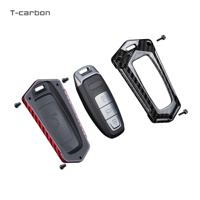 T-carbon genuine carbon fibre key cover and keychain Compatible for A6, A6L, A7, E-Tron, A8, Q8 2019-2022 smart key - Keyzone