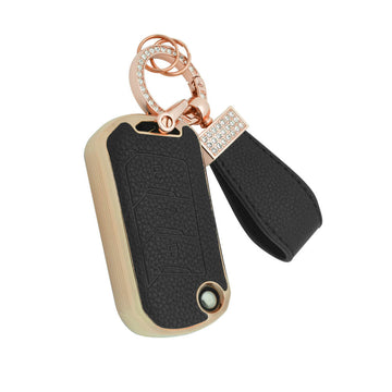 Keyzone litchi leather textured TPU key cover & keychain for Thar, Thar Roxx, Bolero, Scorpio, XUV700, XUV400, XUV3x0, XUV300, TUV300, Marazzo flip key (BLTP09)