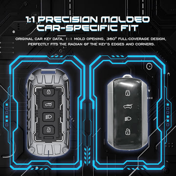 Keyzone Iron Core Series Key cover Compatible for Compatible for Tata Harrier, Safari, Sierra, Curvv, Curvv EV 4 Button Smart Key (IC86)