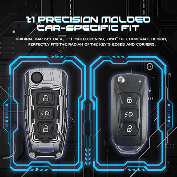Keyzone Iron Core Series Key cover Compatible for Tata Curvv, Nexon, Harrier, Altroz, Punch, Safari, Tigor, Tiago, Zest, Bolt 3 Button Flip key(IC29)