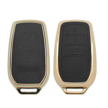 Keyzone litchi leather textured TPU key cover & keychain for Fortuner, Legender, Land Cruiser, Suzuki Invicto 3 button smart key (BLTP18_3b)