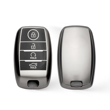 Keyzone® TPU Key Cover & metal alloy key holder for Kia Sonet, Carens, Seltos, Seltos X-line 4 button Smart Key (GMTP61, MAH KeyHolder)