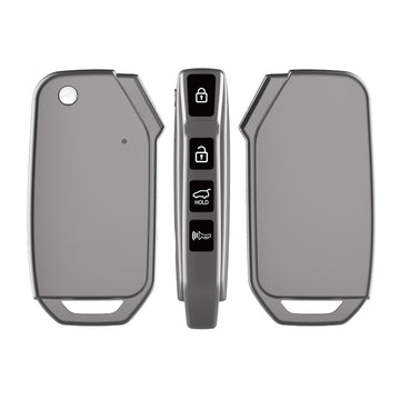 Keyzone TPU key Cover & metal alloy key holder for Kia Seltos, Sonet 2023 onwards 3/4 button flip key (GMTP78, MAH KeyHolder)