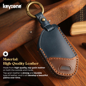 Keyzone dual leather key cover for Kia, Syros, Seltos, EV6, EV9 smart key (KDL89)