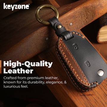 Keyzone dual leather key cover for Citroen Basalt, C3, C3 AirCross flip key (KDL84)