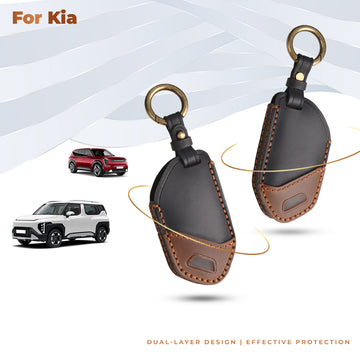 Keyzone dual leather key cover for Syros, EV6, EV9 smart key (KDL89)