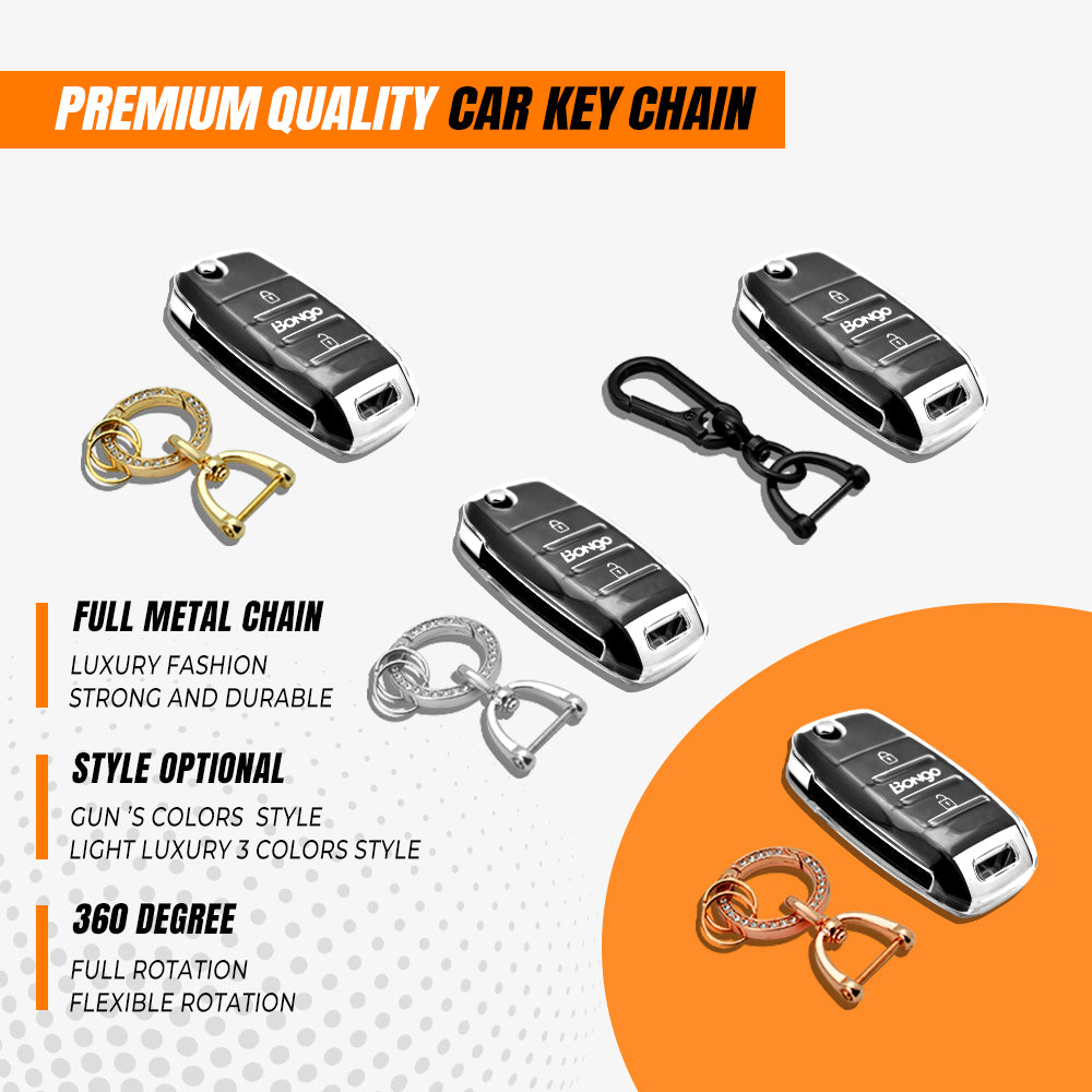 Keyzone clear TPU key cover and diamond keychain fit for : Seltos, Sonet, Carens 3 button flip key (CLTP35+KH08) - Keyzone