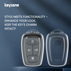 Keyzone clear TPU key cover for Tata Nexon, Altroz, Harrier, Tigor Bs6, Safari Gold, Punch, Tigor Ev, Safari 2021 4 button smart key (CLTP08)