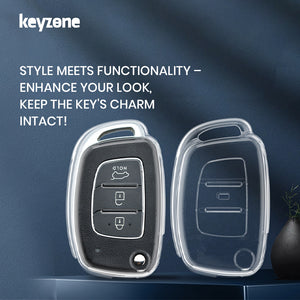 Keyzone clear TPU key cover fit for: Creta, I20 2020, I20 Elite, I20 Active, Grand I10, Aura, Xcent 19 Onwards, Venue flip key (CLTP10)