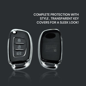Keyzone clear TPU key cover fit for: Creta, I20 2020, I20 Elite, I20 Active, Grand I10, Aura, Xcent 19 Onwards, Venue flip key (CLTP10)