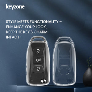 Keyzone clear TPU key cover fit for Tata Curvv, Nexon, Harrier, Safari, Altroz, Punch, Tigor, Tiago, Zest, Bolt, Hexa flip key (CLTP29)