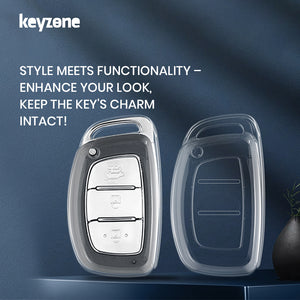 Keyzone clear TPU key cover fit for Exter, Creta, i20, Venue, Elantra, Tucson, I20 N Line, Elite I20, Grand i10, Active I20, Aura, Verna 4s, Xcent, Alcazar 3b/4b smart key (CLTP67)
