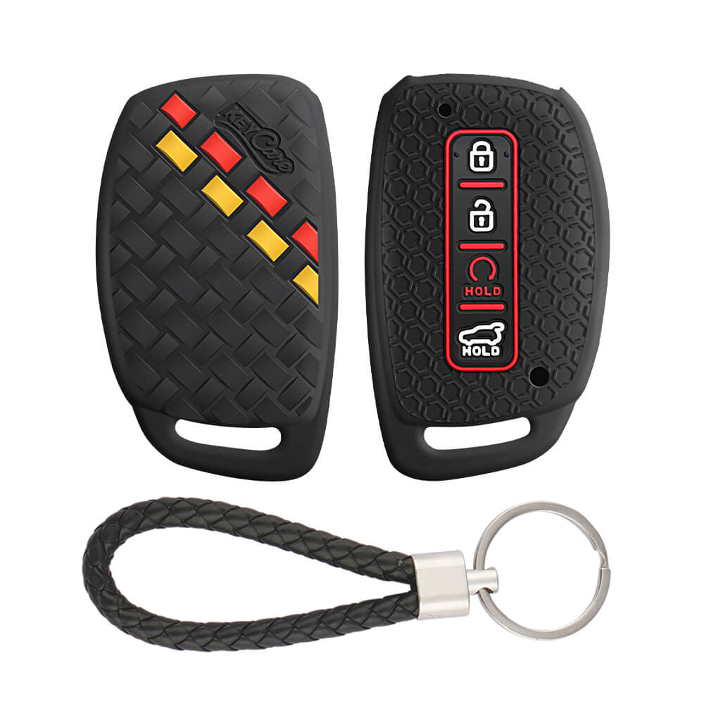 Keycare DE series silicone key cover and keyring fit for : Alcazar and Creta 2021 4 button smart key (DE-67, KCMini keyring)