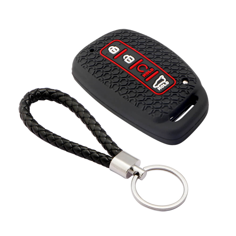 Keycare DE series silicone key cover and keyring fit for : Alcazar and Creta 2021 4 button smart key (DE-67, KCMini keyring) - Keyzone
