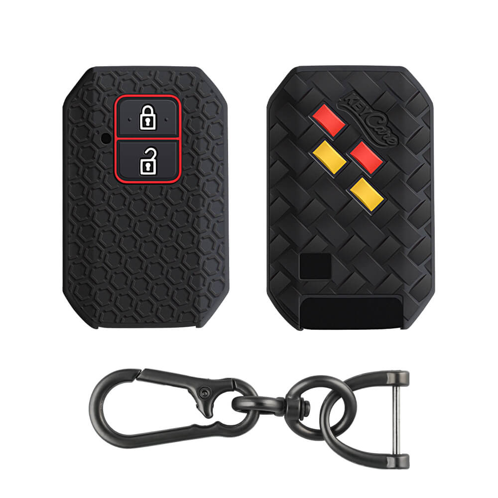 Keycare DE Series silicone key cover and keychain fit for : Baleno, Jimny, Fronx, Grand Vitara, Xl6, Ignis, Swift, Ertiga, New Brezza 2022, Dzire 2b smart key (DE-05, Zinc Alloy Keychain)