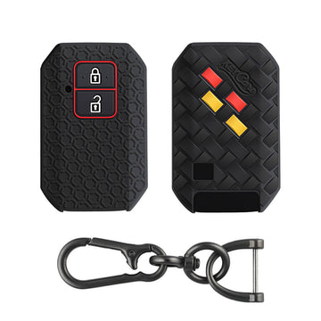 Keycare DE Series silicone key cover and keychain fit for : Glanza, Urban Cruiser Hyryder, Rumion 2 button smart key (DE-05, Zinc Alloy) - Keyzone