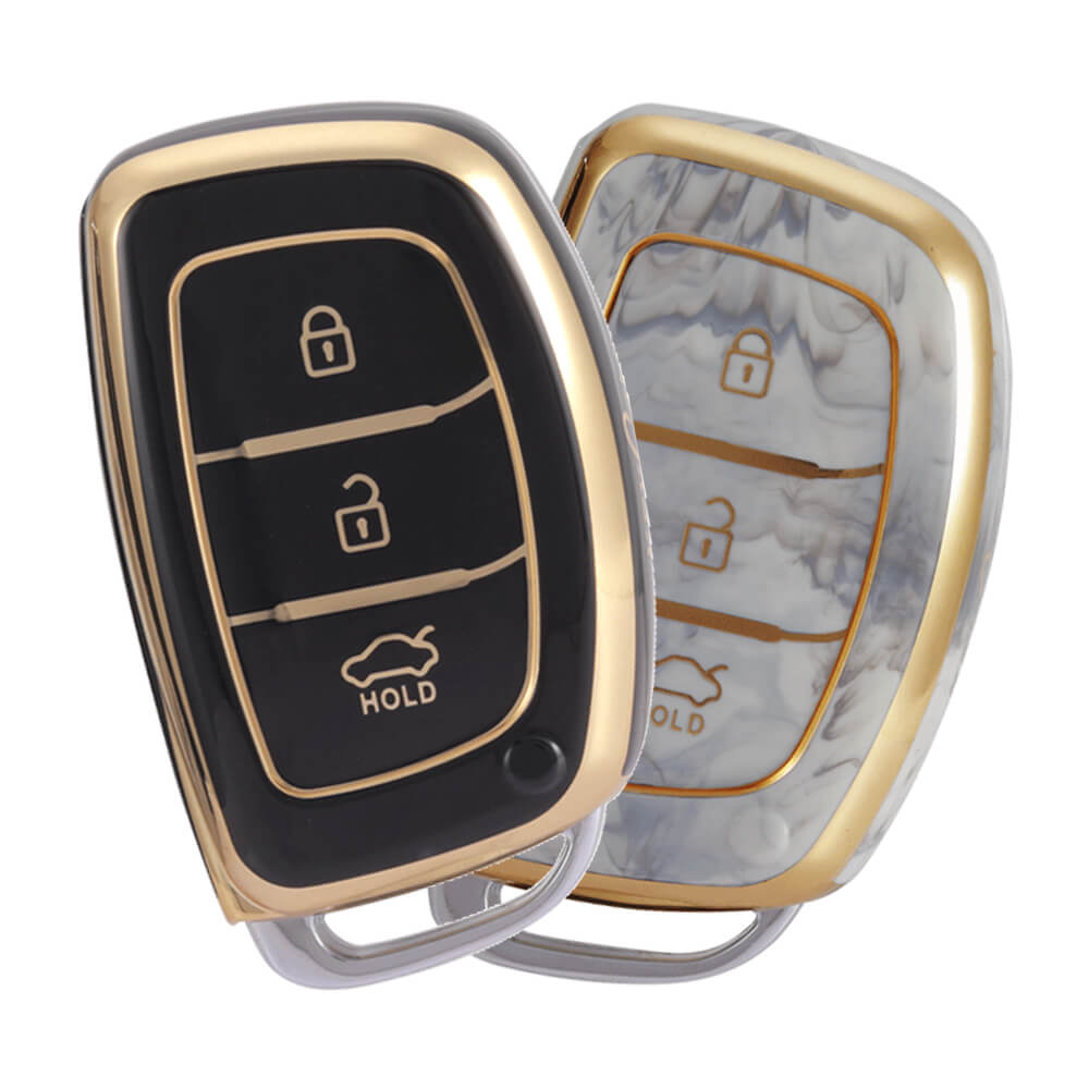 Keyzone pack of 2 TPU key cover for Exter, Creta, Elite i20, Active i20, Aura, Xcent, Tucson, Elantra 3 Button Smart Key (TP07-pack of 2)