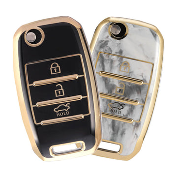 Keyzone Pack of 2 TPU Key Cover For Kia Seltos, Sonet, Carens 3 button flip key (TP35-Pack of 2)