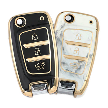 Keyzone pack of 2 TPU key cover for i20, Kona, Verna 3 button flip key (TP43-pack of 2)
