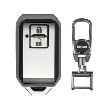 Keyzone® TPU Key Cover & metal alloy key holder for Jimny, Fronx, Baleno, Grand Vitara, Brezza, Swift, Ertiga, XL6, DZire, Ignis 2 Button Smart Key (GMTP05, MAH KeyHolder)