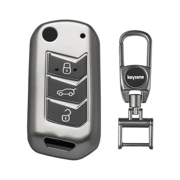 Keyzone® TPU Key Cover & metal alloy key holder for: Thar, XUV700, Scorpio-N, Bolero, XUV400, XUV300, Marazzo, Scorpio, TUV 300 Plus Flip Key (GMTP09, MAH KeyHolder)