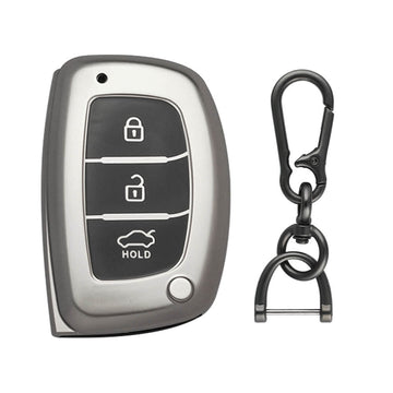 Keyzone TPU key Cover & zinc alloy key holder fit for i20 Creta Grand i10 Xcent Tucson Aura Xcent Verna Elantra Exter 3 button smart key (GMTP07, Zinc Alloy)