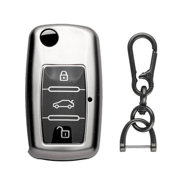 Keyzone TPU key cover & zinc alloy key holder fit for Skoda/ Volkswagen 3 button flip key (GMTP13, zinc alloy)