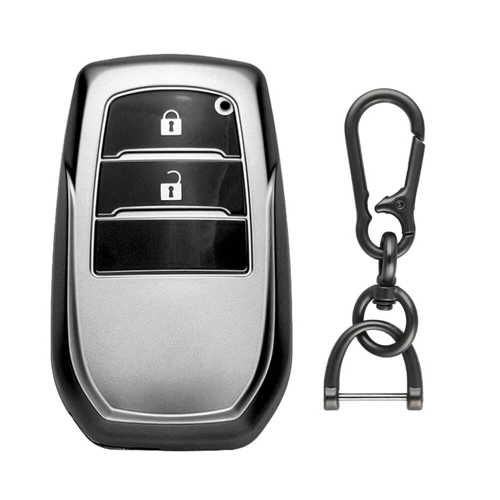 Keyzone TPU Key Cover & zinc alloy key holder for Toyota Innova Crysta, Innova HyCross, Hilux 2 Button Smart Key (GMTP18_2b, zinc alloy)