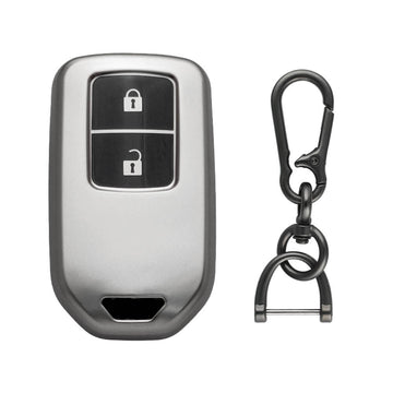 Keyzone TPU Key Cover & zinc alloy key holder for Honda Elevate, City, Jazz, Amaze 2 Button Smart Key (GMTP24_2b, zinc alloy)
