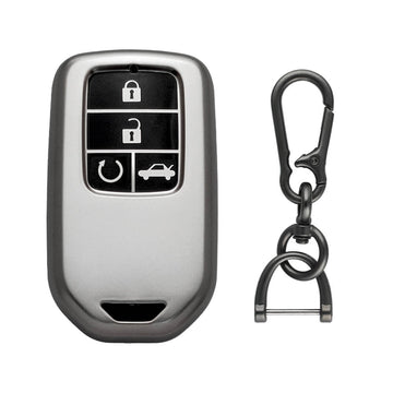 Keyzone TPU key Cover & zinc alloy key holder for City, Civic, Amaze, CR-V, BR-V,WR-V 4 button smart key (GMTP24_4b, zinc alloy)