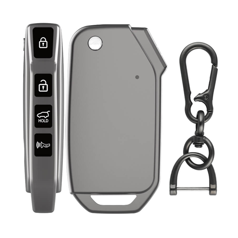 Keyzone TPU key Cover & zinc alloy key holder for Kia Seltos, Sonet 2023 onwards 3/4 button flip key (GMTP78, zinc alloy)