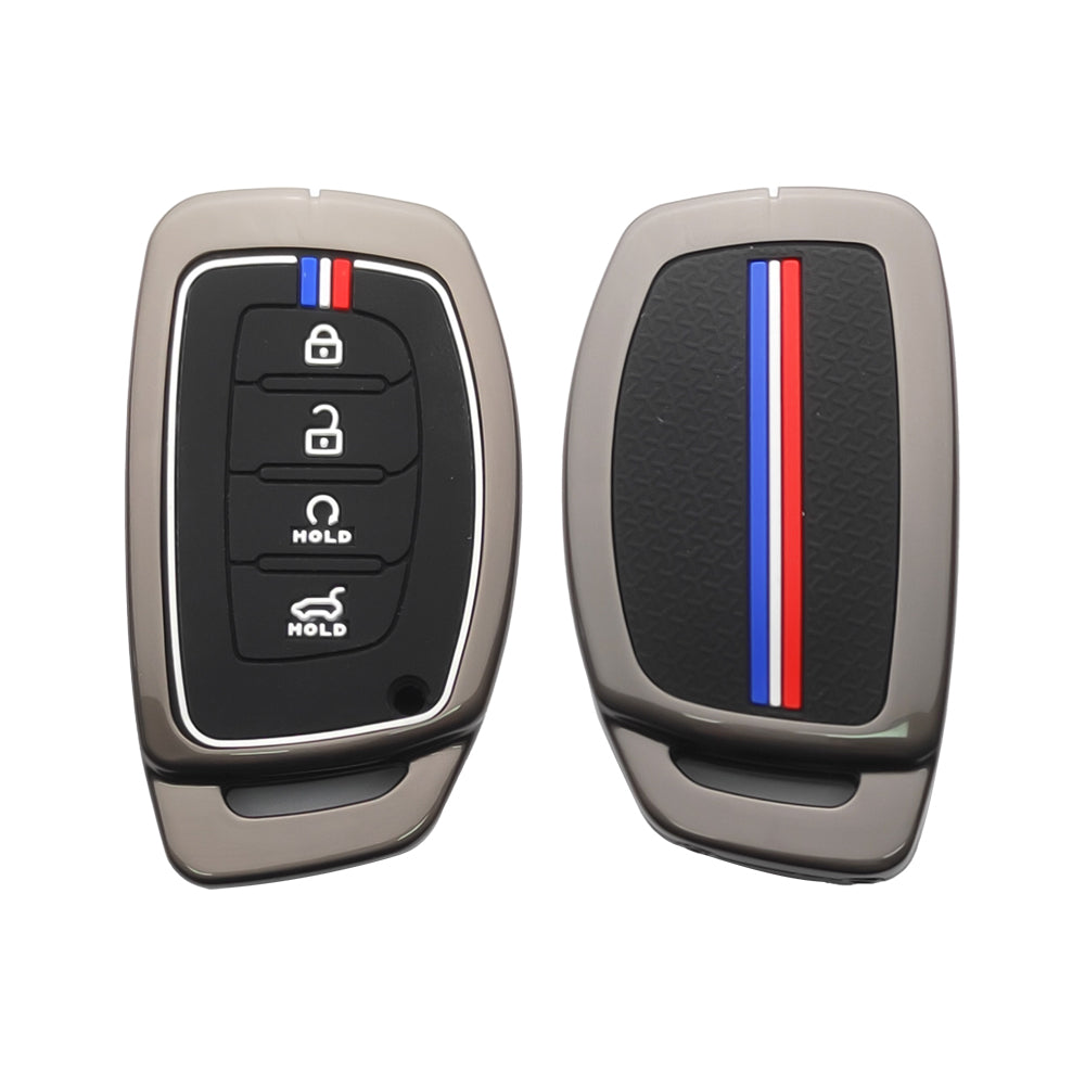 Keyzone metal key cover for Alcazar, Creta 2021 onwards 4 button smart