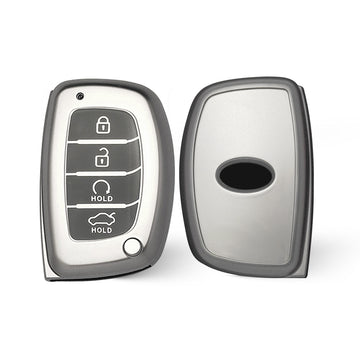 Keyzone® TPU Key Cover & metal alloy key holder for Alcazar, Creta 2021 Onwards 4 Button Smart Key (GMTP67, MAH KeyHolder)