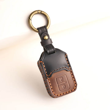 Keyzone dual leather key cover for Swift, DZire, Baleno, Ertiga, Grand Vitara, Brezza, Fronx, Jimny XL6, Ignis, Glanza, Urban Cruiser Hyryder, Rumion 2 button smart key (KDL05)