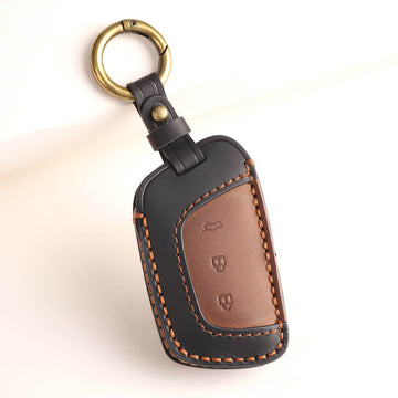 Keyzone dual leather key cover for MG Hector 3 button smart key (KDL64)