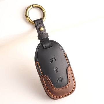 Keyzone dual leather key cover for i20, Kona, Verna 2018 onwards 3 button smart key (KDL41)