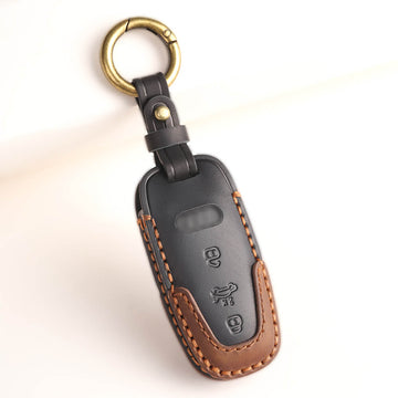 Keyzone dual leather key cover for Audi 2018-2022 A6 A7 A8 E-Tron Q8 SQ8, 2020 2021 2022 A3 Q7 S3 S6 SQ7 RS6 S7 RS7 smart key (KDL_AudiSleekSmart)