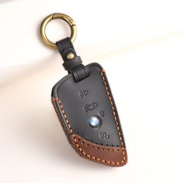 Keyzone dual leather key cover for X1, X3, X6, X5, 5 Series, 6 Series, 7 Series 4 button smart key (KDL52)