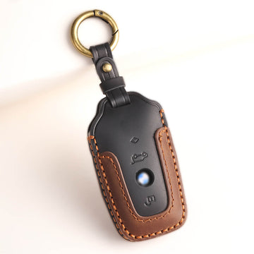 Keyzone dual leather key cover for X4, X3, 5 Series, 6 Series, 3 Series, 7 Series 4 button smart key (KDL58)