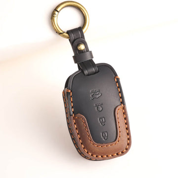 Keyzone dual leather key cover for Alcazar, Creta 2021 onwards 4 button smart key (KDL67)