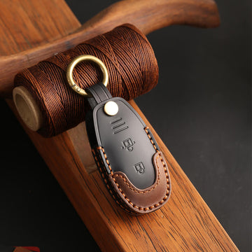 Keyzone dual leather key cover for Baleno, Ciaz, Ignis, S-Cross, Vitara Brezza, Urban Cruiser 3 button smart key (KDL04)