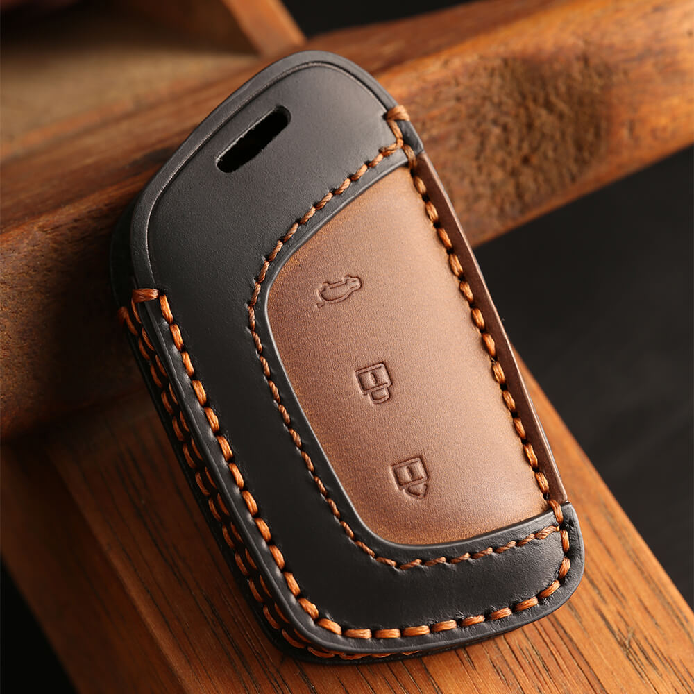 Keyzone dual leather key cover for MG Hector, Windsor EV button smar