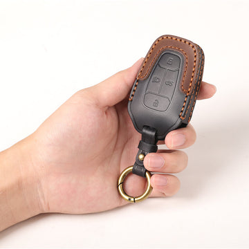 Keyzone dual leather key cover for Nexon, Harrier, Safari, Altroz, Punch, Tigor 4 button smart key (KDL08)