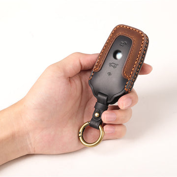 Keyzone dual leather key cover for X4, X3, 5 Series, 6 Series, 3 Series, 7 Series 4 button smart key (KDL58)