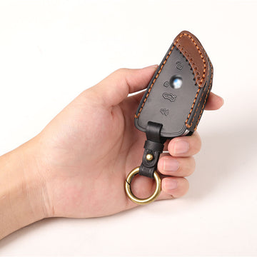 Keyzone dual leather key cover for X1, X3, X6, X5, 5 Series, 6 Series, 7 Series 4 button smart key (KDL52)