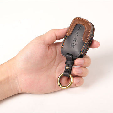 Keyzone dual leather key cover for Alcazar, Creta 2021 onwards 4 button smart key (KDL67)