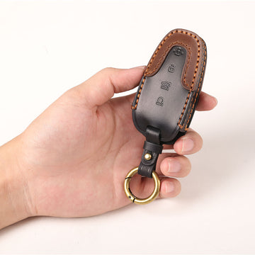 Keyzone dual leather key cover fit for Tucson 4 button smart key (KDL75)