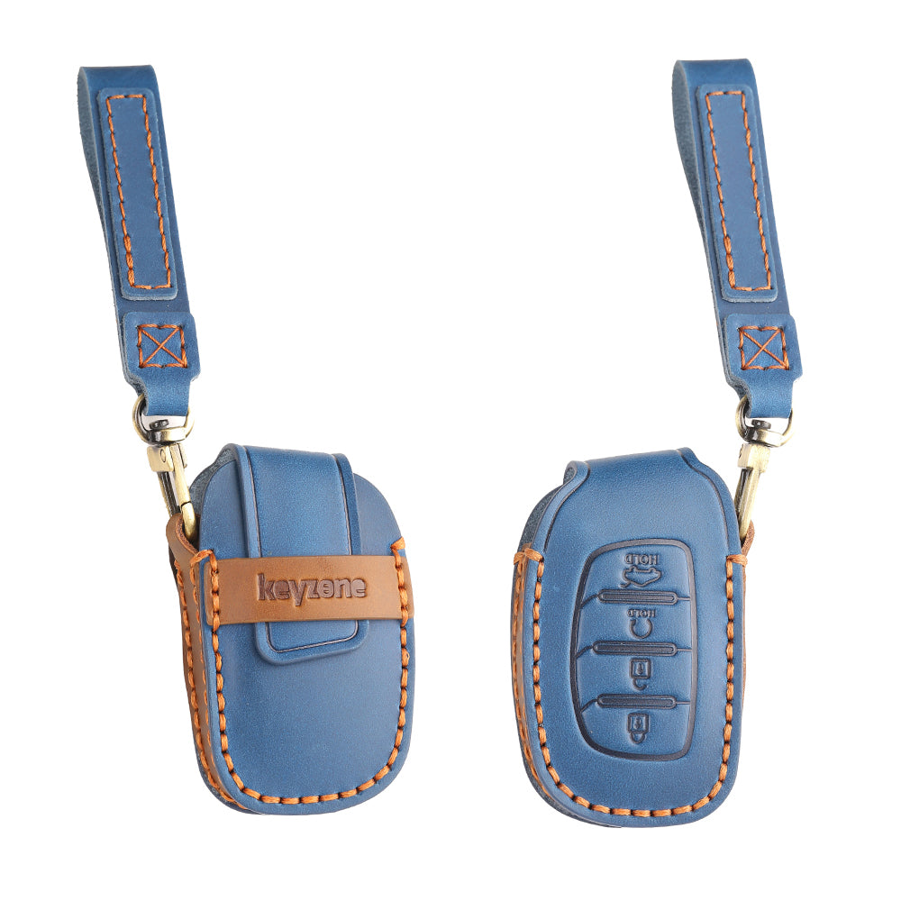 Keyzone leather key cover for Alcazar, Creta 2021 onwards 4 button sma