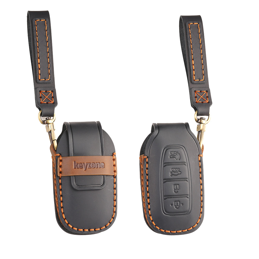 Keyzone leather key cover for Verna 2020 onwards 4 button smart key (KZL60) - Keyzone