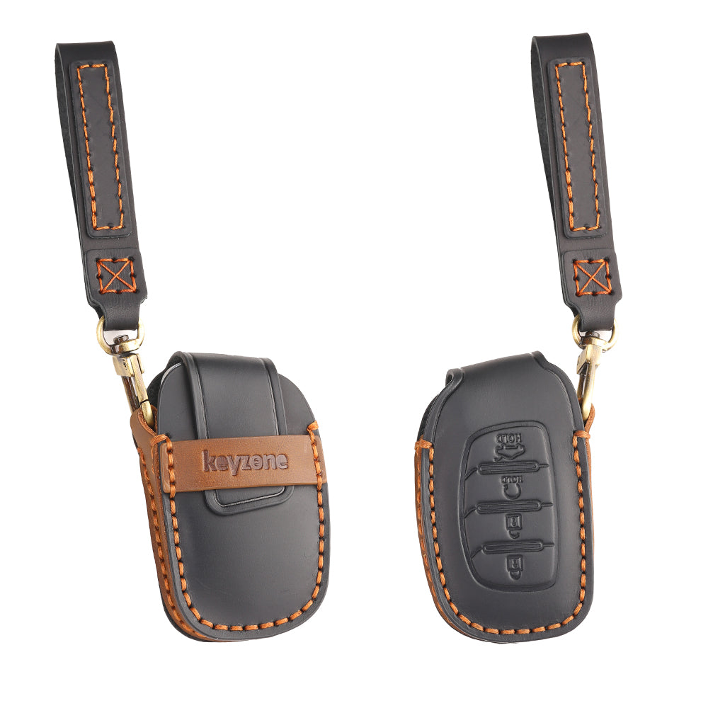 Keyzone leather key cover for Alcazar, Creta 2021 onwards 4 button smart key (KZL67) - Keyzone